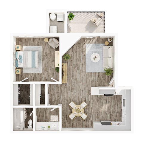 Floor plan for 1 bed, 1 bath, 700 sqft